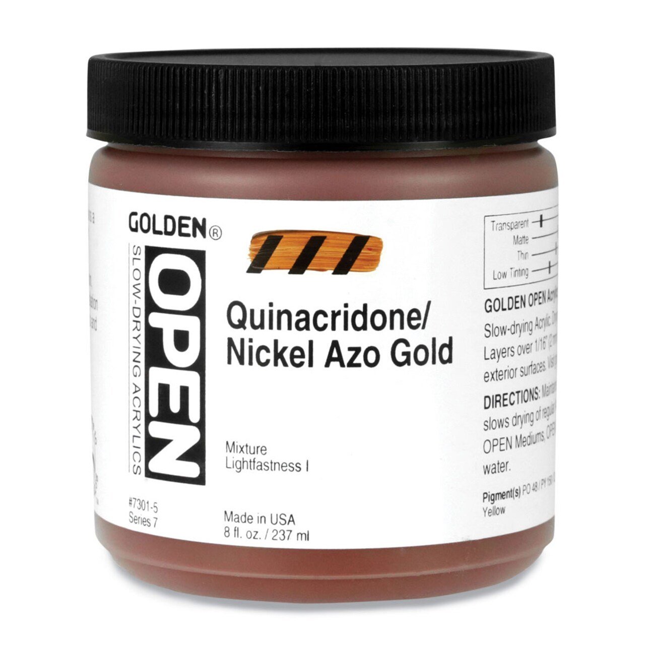 Golden Open Acrylics - Quinacridone/Nickel Azo Gold, 8 oz Jar
